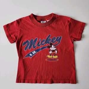 Vintage 90s Mickey Mouse Shirt Kids Size 2 Years Toddler Red Boy Girl Made In US